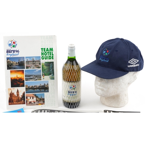 1394 - Football interest Euro '96 memorabilia including baseball cap, bottle of wine and team hotel guide