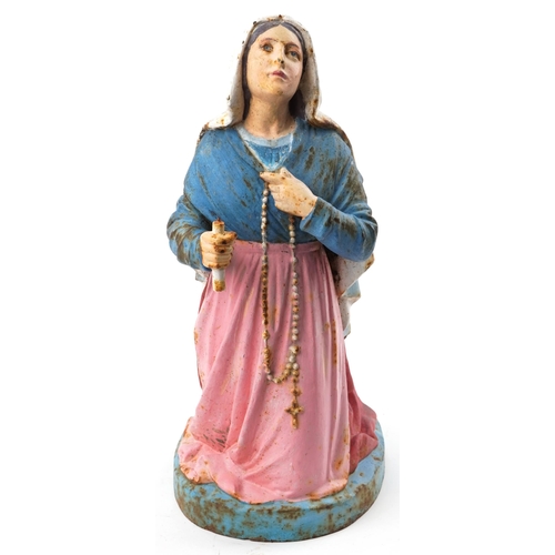 1372 - Hand painted cast iron figure of St. Bernadette of Lourdes kneeling, 55cm high