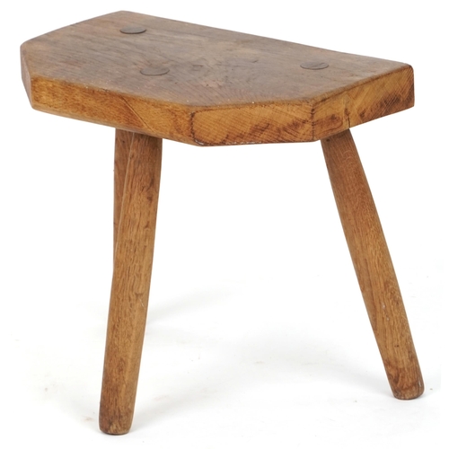 580 - 20th century oak primitive staked stool, 42cm H x 45cm W x 39cm D