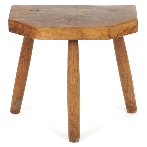 580 - 20th century oak primitive staked stool, 42cm H x 45cm W x 39cm D