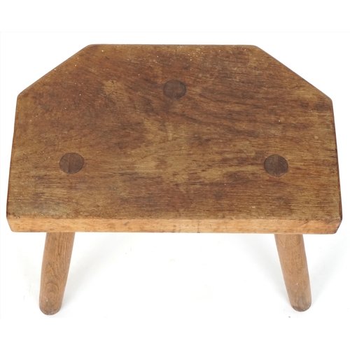 580 - 20th century oak primitive staked stool, 42cm H x 45cm W x 39cm D