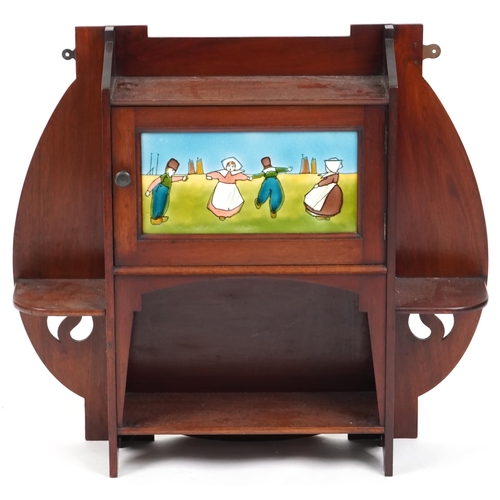 534 - Edwardian Arts & Crafts mahogany hanging wall cabinet, probably by Shapland & Petter, the door inset... 