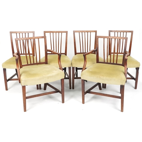 696 - Set of six 19th century mahogany dining chairs comprising two carvers and four standard