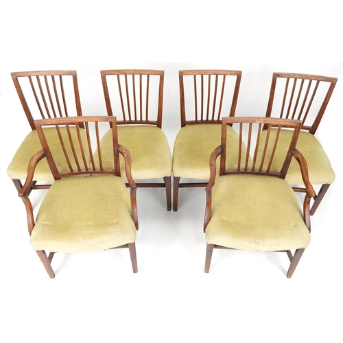 696 - Set of six 19th century mahogany dining chairs comprising two carvers and four standard