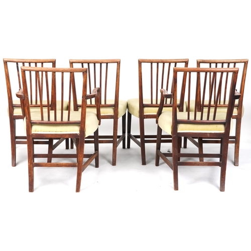 696 - Set of six 19th century mahogany dining chairs comprising two carvers and four standard