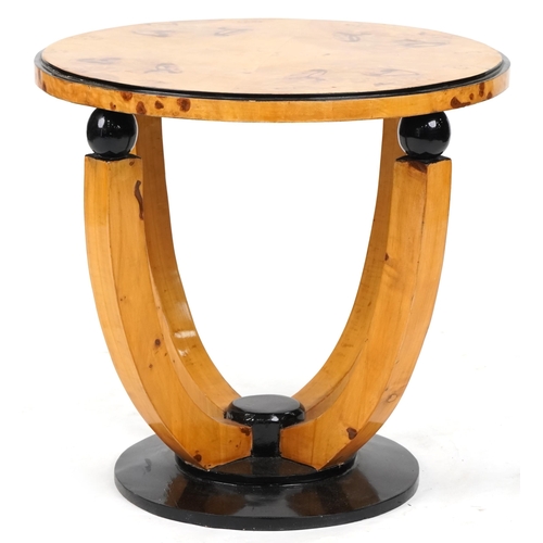 706 - 20th century Art Deco style satin maple circular occasional table with ebonised decoration, 56cm hig... 