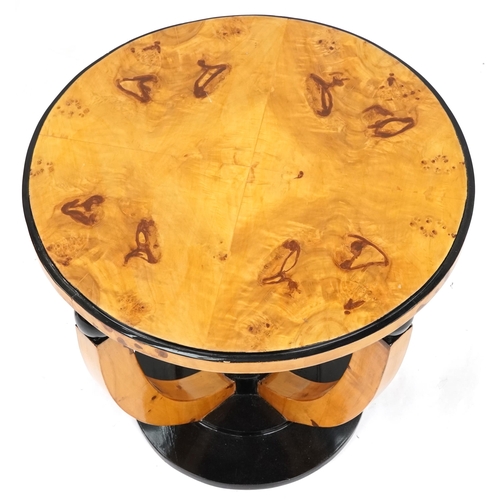 706 - 20th century Art Deco style satin maple circular occasional table with ebonised decoration, 56cm hig... 