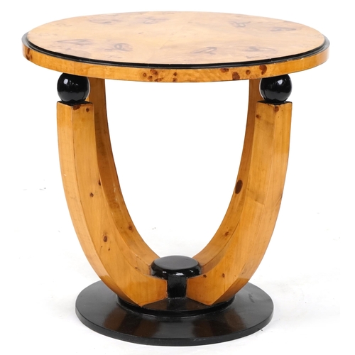 706 - 20th century Art Deco style satin maple circular occasional table with ebonised decoration, 56cm hig... 