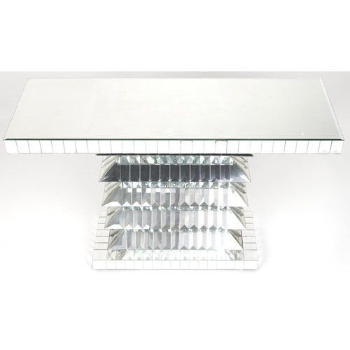 690 - Modern mirrored glass rectangular console table, 82cm H x 117cm W x 40cm D