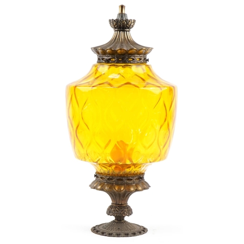 2230A - Victorian style cast brass and painted amber glass light fitting