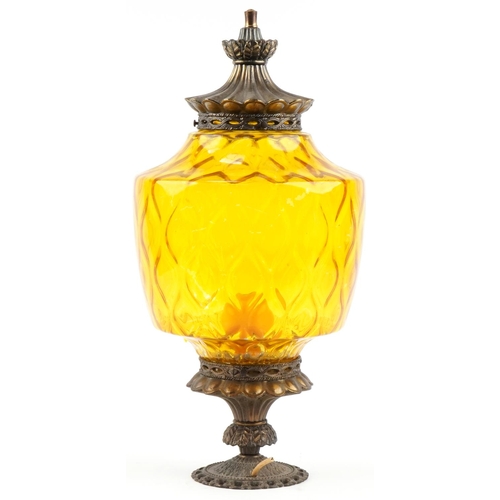 2230A - Victorian style cast brass and painted amber glass light fitting