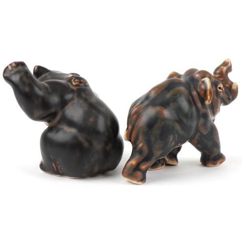 2127 - Two Danish pottery animals with paper labels for Axel Brandt and Rambusch, the largest 11cm in lengt... 