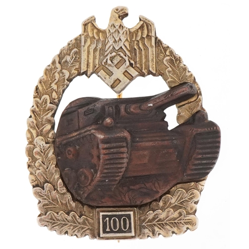 2557 - German military interest Panza Attack badge 100 cap badge