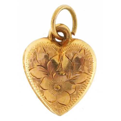 3296 - 9ct gold engraved love heart charm, 1.2cm high, 0.3g