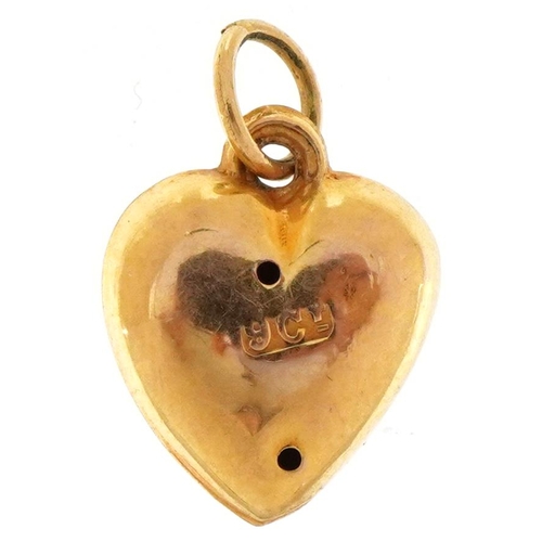 3296 - 9ct gold engraved love heart charm, 1.2cm high, 0.3g