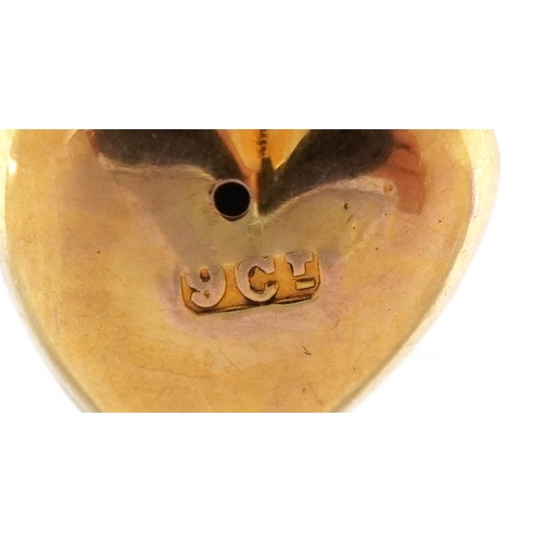 3296 - 9ct gold engraved love heart charm, 1.2cm high, 0.3g