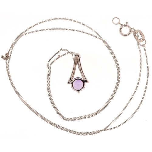 3245 - 9ct white gold amethyst solitaire pendant on a 9ct white gold necklace, 1.4cm high and 44cm in lengt... 