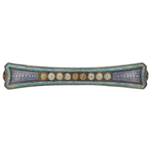 3067 - Charles Horner, Art Nouveau silver and guilloche enamel bar brooch, Chester 1912, 4.2cm wide, 3.9g