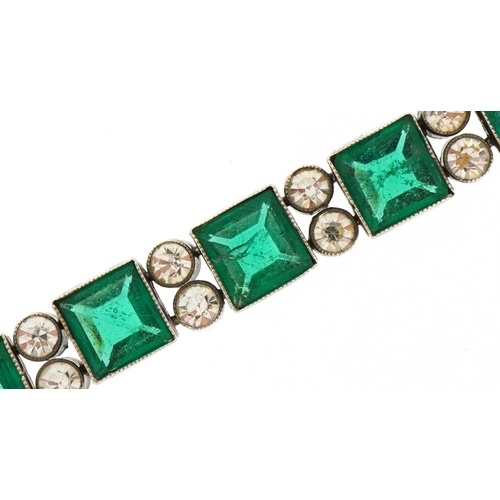 3171 - Vintage silver green and clear paste bracelet housed in a Goldsmiths & Silversmiths Company Regent S... 