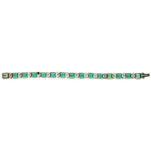 3171 - Vintage silver green and clear paste bracelet housed in a Goldsmiths & Silversmiths Company Regent S... 