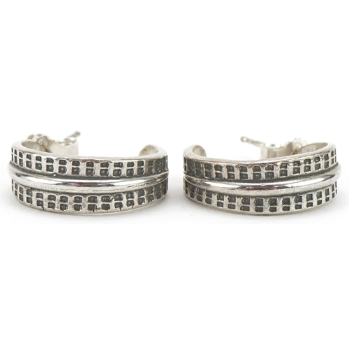 3210 - Pair of silver half hoop earrings, possibly Norwegian, 2cm high, 6.2g