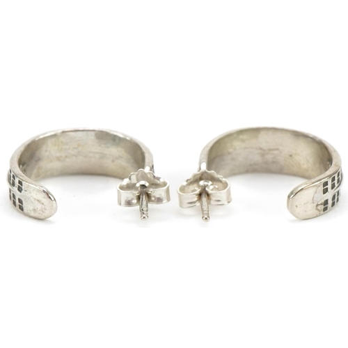 3210 - Pair of silver half hoop earrings, possibly Norwegian, 2cm high, 6.2g