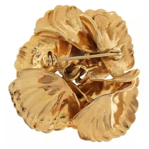 3157 - Grosse, vintage German gold plated brooch in the form of a flower head, 4cm wide, 22.6g