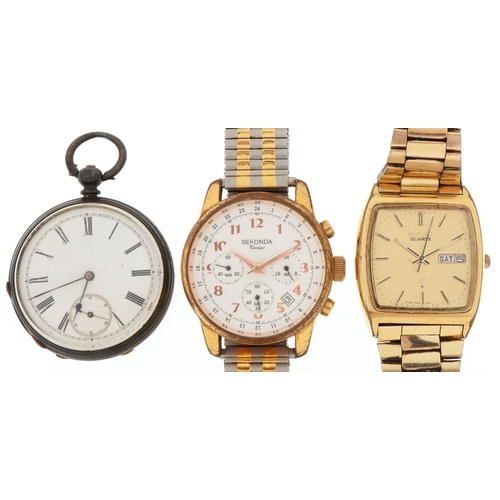 3544 - Two gentlemen's wristwatches and a silver open face pocket watch, including Sekonda and Seiko, the l... 