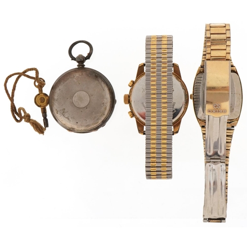 3544 - Two gentlemen's wristwatches and a silver open face pocket watch, including Sekonda and Seiko, the l... 