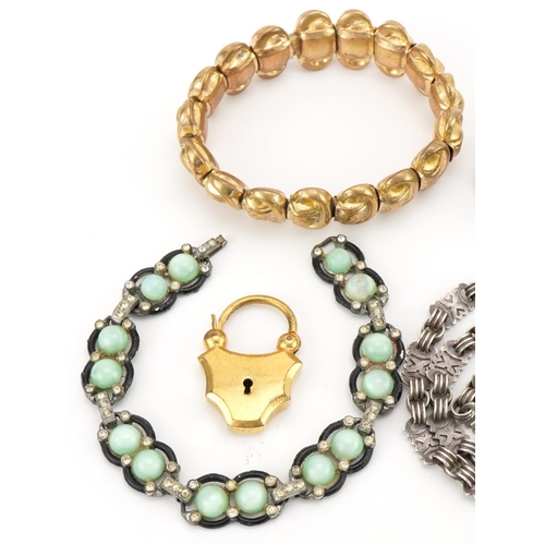 3528 - Antique and later jewellery including a cat's eye design bracelet and a Victorian yellow metal watch... 