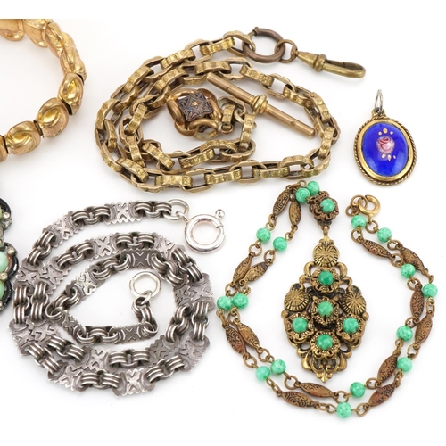 3528 - Antique and later jewellery including a cat's eye design bracelet and a Victorian yellow metal watch... 