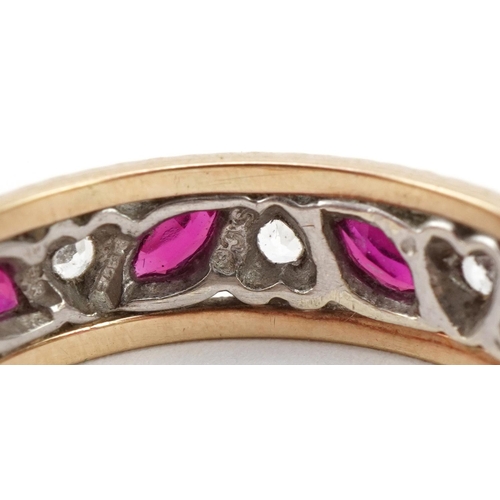 3155 - 9ct gold ruby and white spinel eternity ring, size Q/R, 4.2g