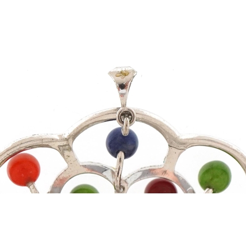 3373 - Sterling silver multi gem brooch/pendant/buckle in the form of a peacock, 5cm in diameter, 16.2g