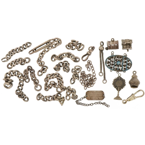 3461 - Silver and white metal jewellery including broken chains, charms and a Marius Hammer blue enamel pen... 