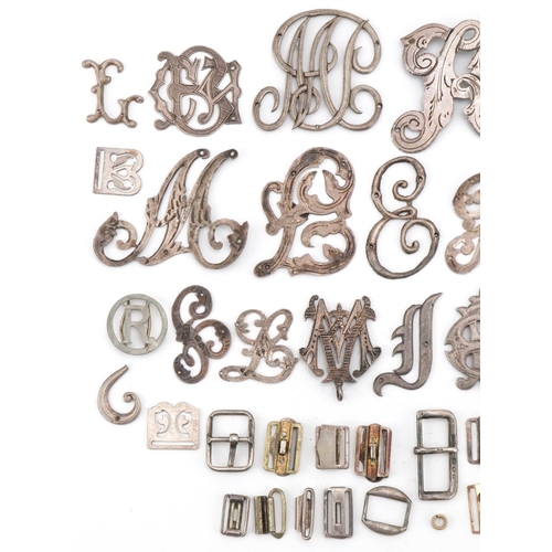 3535 - Large collection of mostly silver monogram letters and white metal buckles, the largest 4.5cm high, ... 