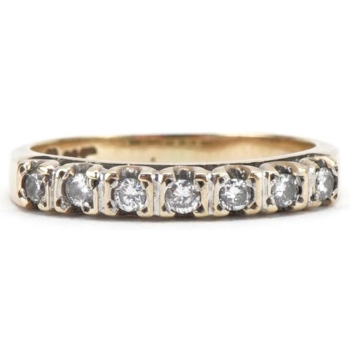 3051 - 9ct gold diamond half eternity ring, each diamond approximately 2.0mm in diameter, size L/M, 2.0g