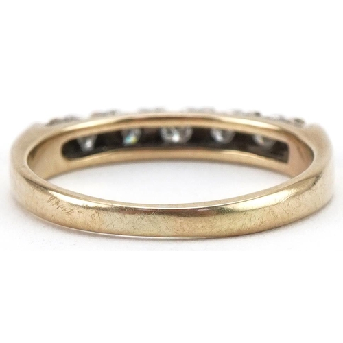 3051 - 9ct gold diamond half eternity ring, each diamond approximately 2.0mm in diameter, size L/M, 2.0g