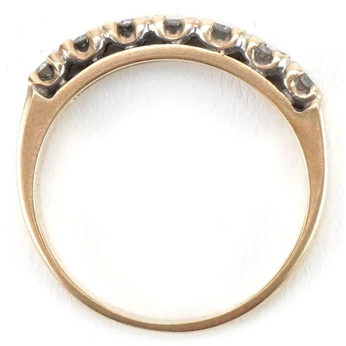 3051 - 9ct gold diamond half eternity ring, each diamond approximately 2.0mm in diameter, size L/M, 2.0g