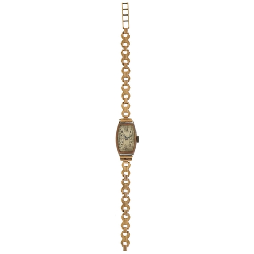 3321 - Art Deco 9ct gold ladies wristwatch with 9ct gold strap, the case 14mm wide, weighable 9ct gold 8.8g