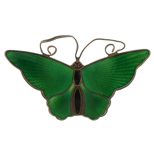 3011 - David Andersen, Norwegian mid century sterling silver and green guilloche enamel butterfly brooch, 4... 