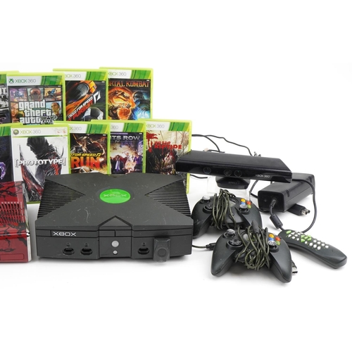 2371 - Xbox games console with controllers, accessories and collection of Xbox 360 games