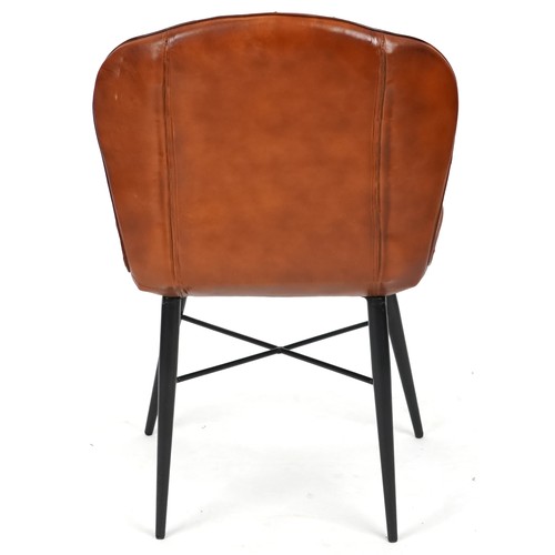 710 - Modern buttoned tan brown leather chair on black painted legs, 90cm H x 58cm W x 55cm D