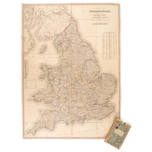 2500 - Coloured folding map of England & Wales published by W Faden 1818, housed in a cardboard case, 127cm... 