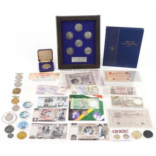 2441 - Mixed coinage and banknotes including two Republic of Malawi 2010 ten kwacha commemorative coins and... 