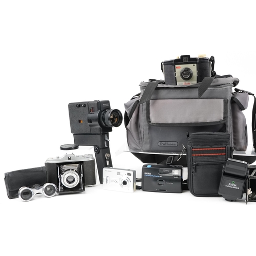 1554 - Vintage and later cameras and accessories including Praktica B100, Agfa Isolette and Sony Handycam H... 