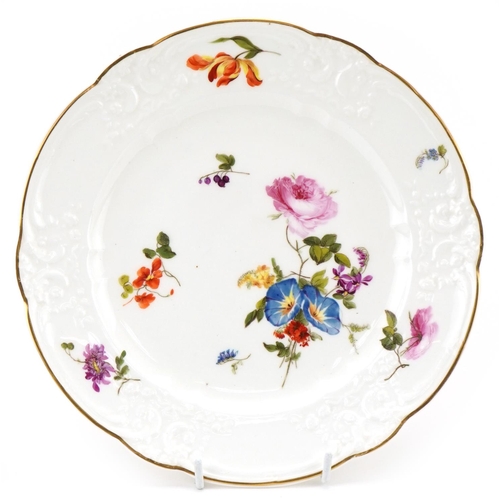 1047 - Nantgarw London decorated porcelain plate hand painted with flowers, impressed Nantgarw, C.W mark to... 