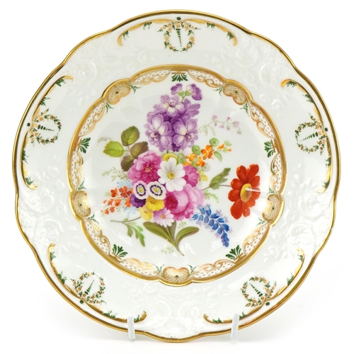 Swansea porcelain dessert dish floral decorated in the style of William Pollard, Swansea mark to the reverse, 22cm in diameter