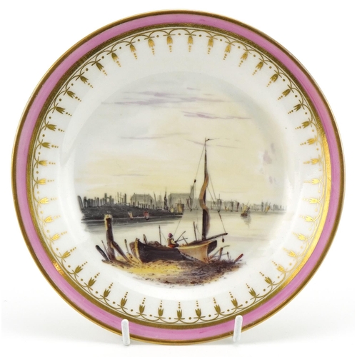 1042 - Swansea porcelain plate decorated with Westminster from Temple Chambers, paper label Sir Leslie Jose... 