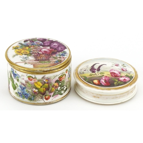 1100 - Two English porcelain boxes and covers decorated by William Pollard in Carmarthen, paper labels Evan... 