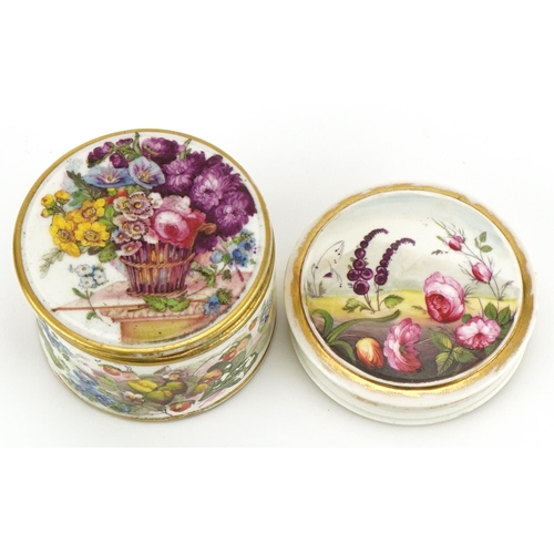 1100 - Two English porcelain boxes and covers decorated by William Pollard in Carmarthen, paper labels Evan... 